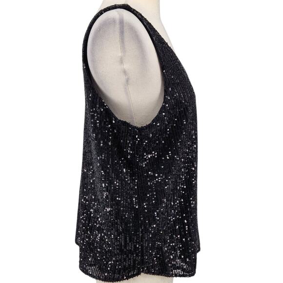 LOFT Top – Black Sequin Sheer Tank with V-Neck Front & Back - Picture 5 of 6